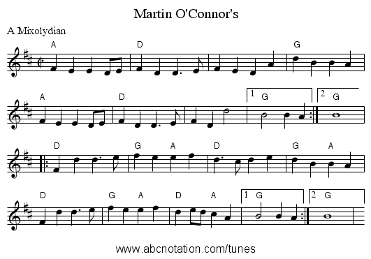 Martin O'Connor's - staff notation