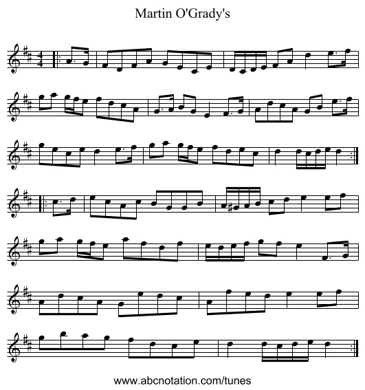 Martin O'Grady's - staff notation