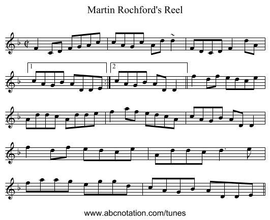 Martin Rochford's Reel - staff notation