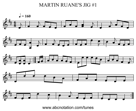 MARTIN RUANE'S JIG #1 - staff notation