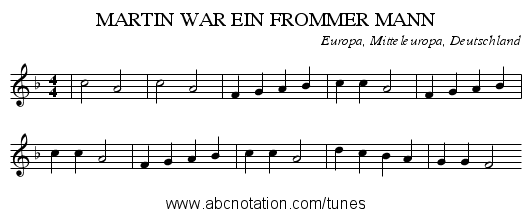 MARTIN WAR EIN FROMMER MANN - staff notation