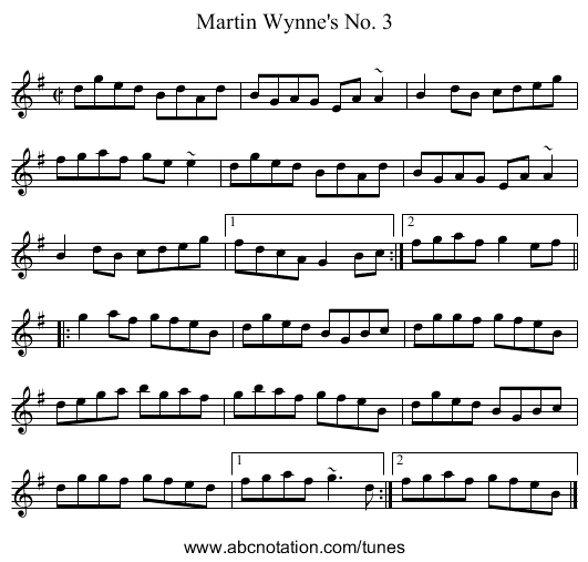 Martin Wynne's No. 3 - staff notation