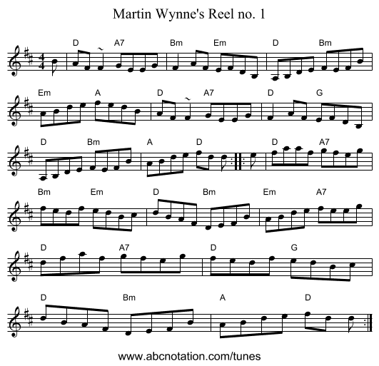 Martin Wynne's Reel no. 1 - staff notation