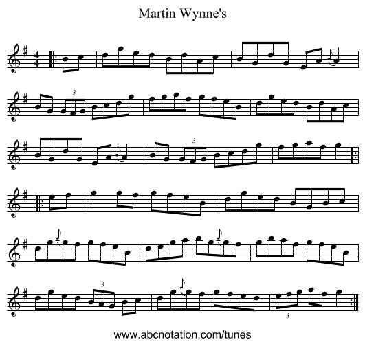 Martin Wynne's - staff notation
