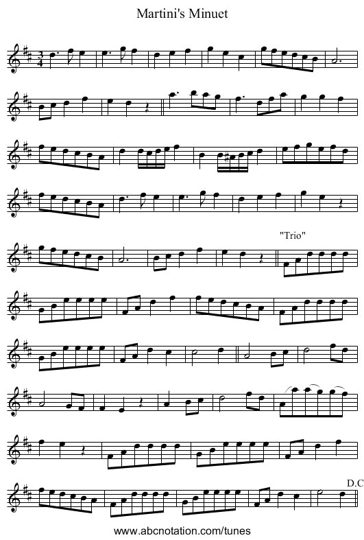 Martini's Minuet - staff notation