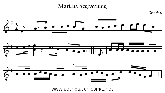 Martins begravning - staff notation