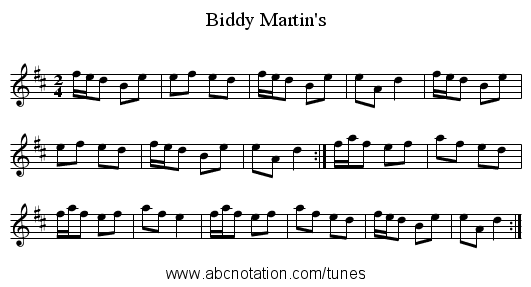 Martin's, Biddy - staff notation