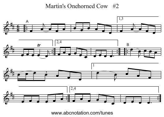 Martin's Onehorned Cow #2 - staff notation