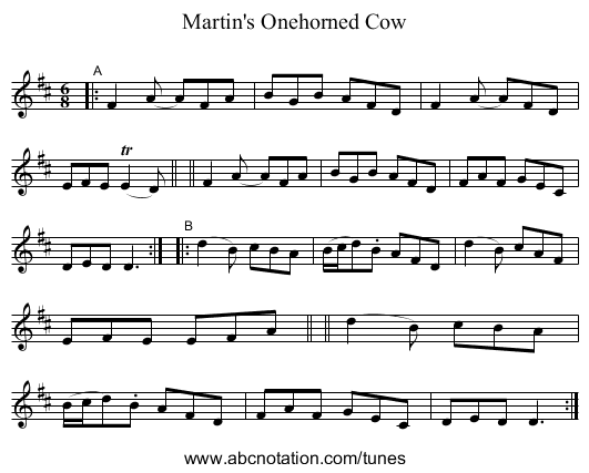 Martin's Onehorned Cow - staff notation