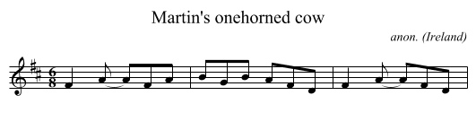 Martin's onehorned cow - staff notation