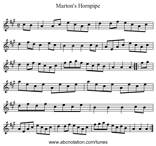 Marton's Hornpipe - staff notation
