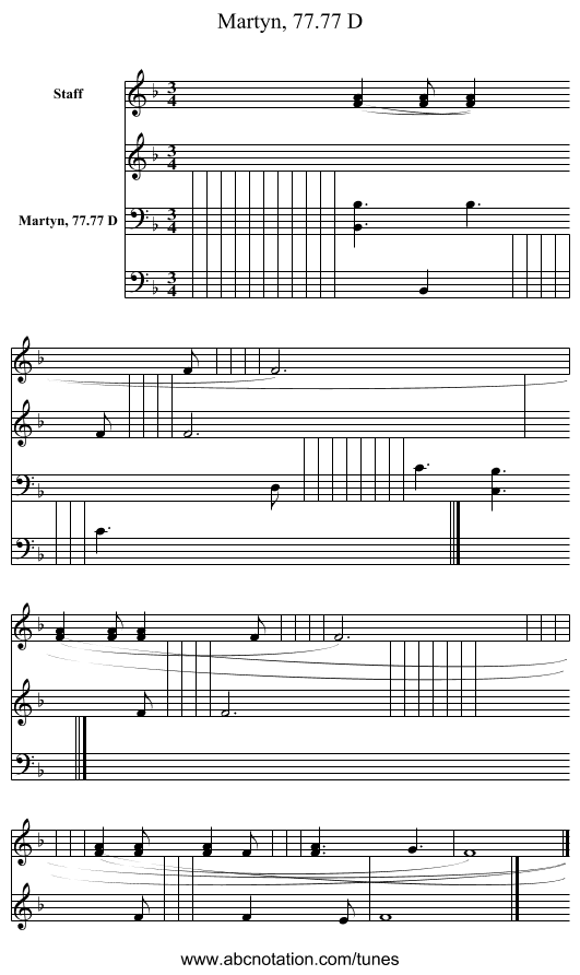 Martyn, 77.77 D - staff notation