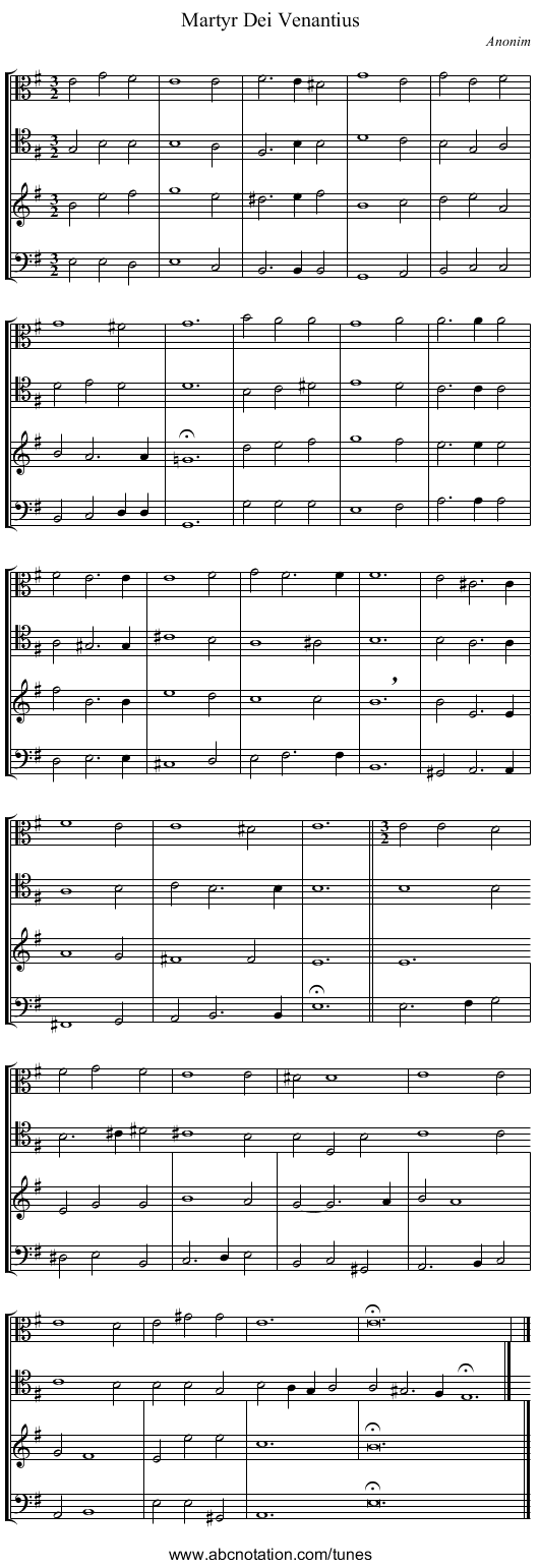 Martyr Dei Venantius - staff notation