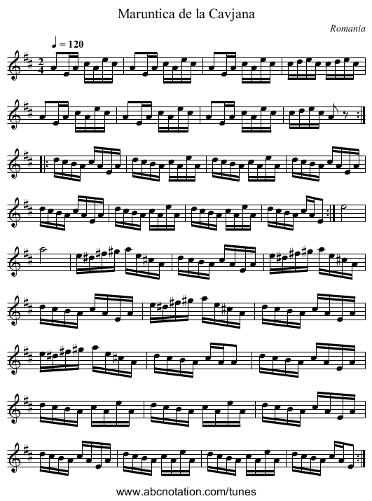 Maruntica de la Cavjana - staff notation