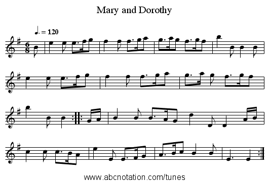 Mary and Dorothy - staff notation