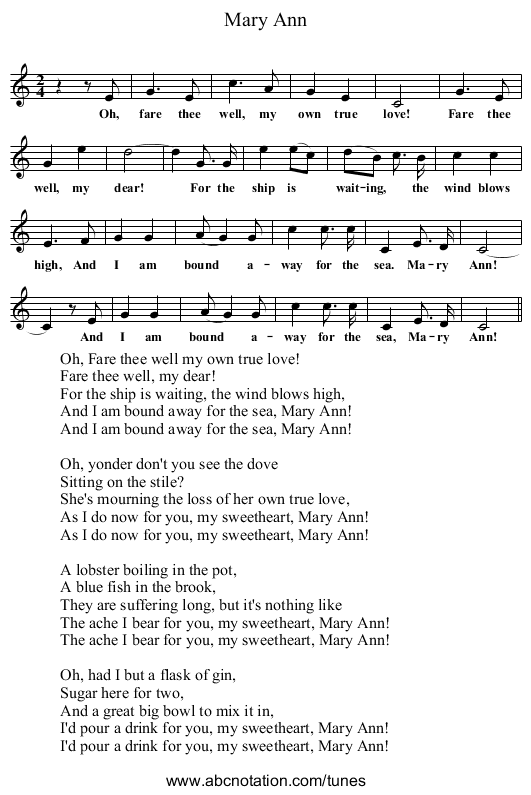 Mary Ann - staff notation