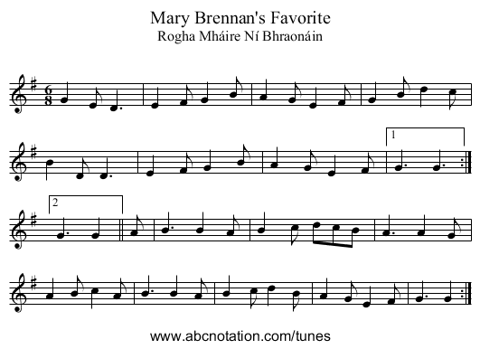 Mary Brennan's Favorite - staff notation