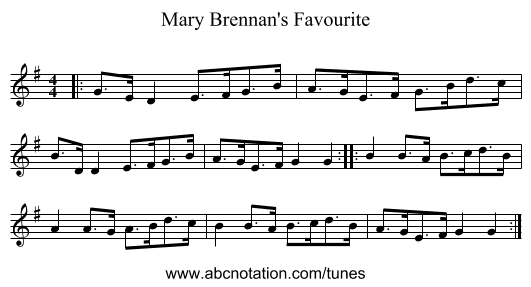 Mary Brennan's Favourite - staff notation