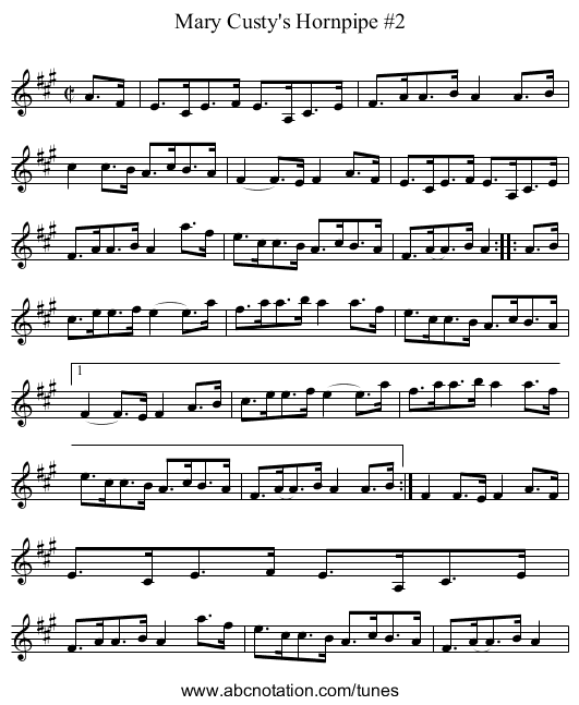 Mary Custy's Hornpipe #2 - staff notation