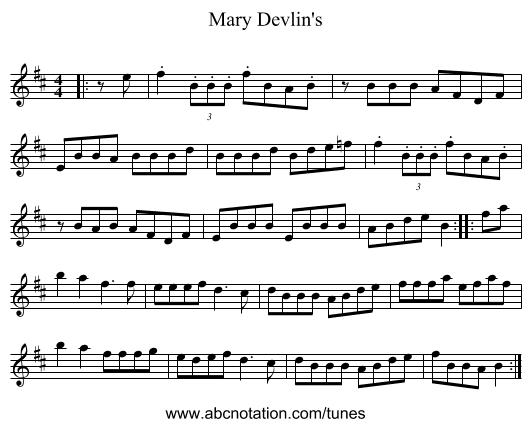 Mary Devlin's - staff notation