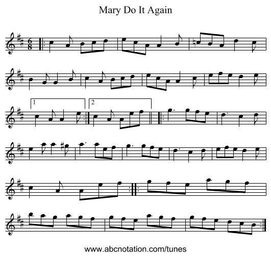 Mary Do It Again - staff notation