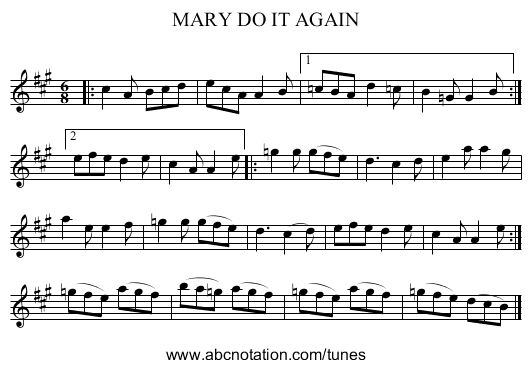 MARY DO IT AGAIN - staff notation