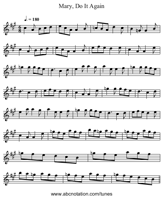 Mary, Do It Again - staff notation