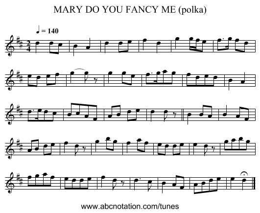 MARY DO YOU FANCY ME (polka) - staff notation
