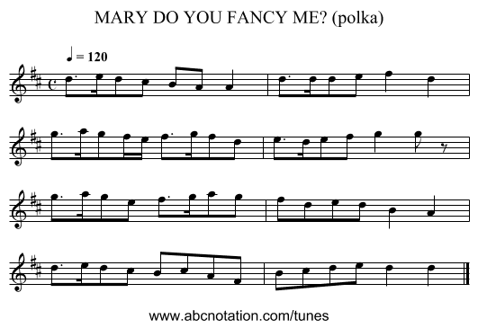 MARY DO YOU FANCY ME? (polka) - staff notation