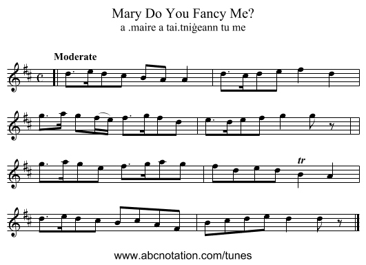 Mary Do You Fancy Me? - staff notation