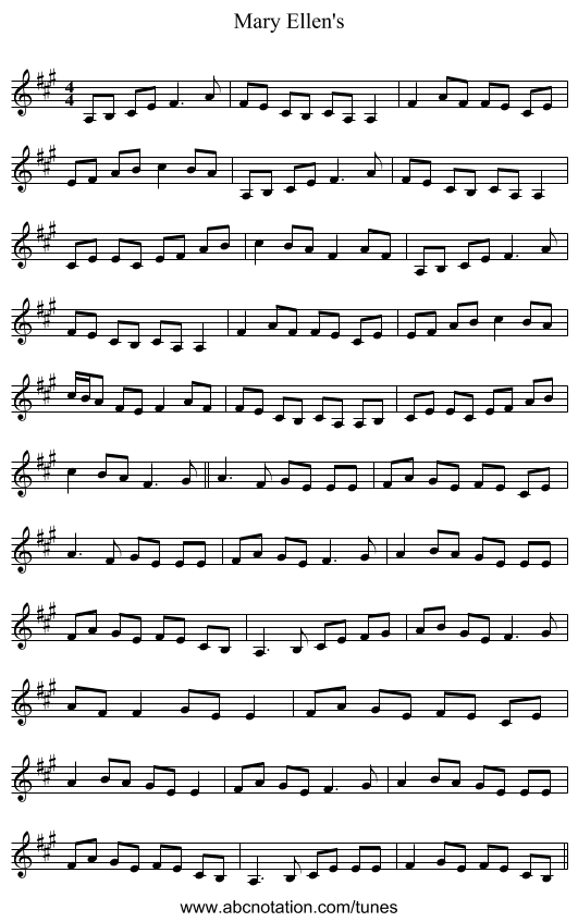 Mary Ellen's - staff notation