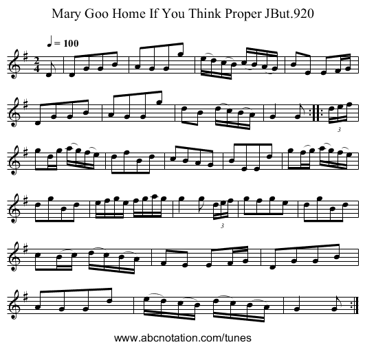 Mary Goo Home If You Think Proper JBut.920 - staff notation