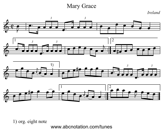 Mary Grace - staff notation