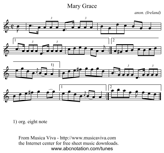 Mary Grace - staff notation