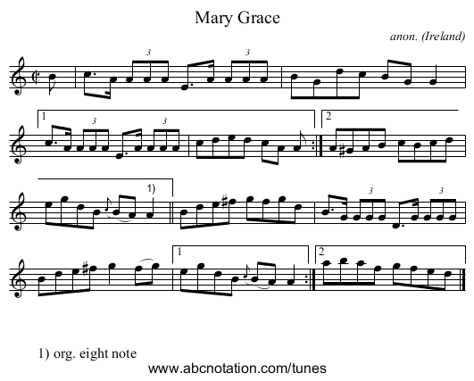Mary Grace - staff notation