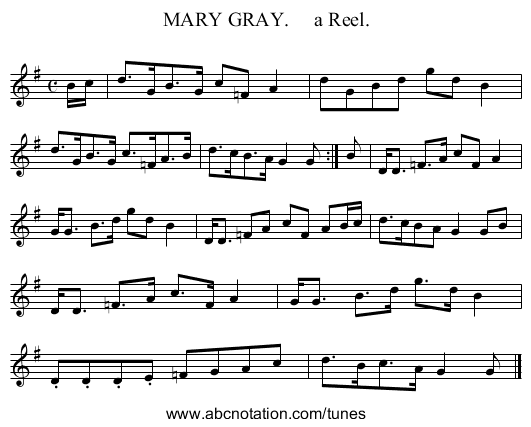 MARY GRAY.     a Reel. - staff notation