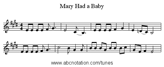Mary Had a Baby - staff notation