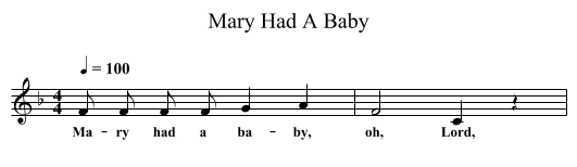 Mary Had A Baby - staff notation
