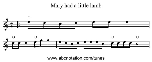 Mary had a little lamb - staff notation