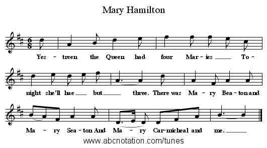 Mary Hamilton - staff notation
