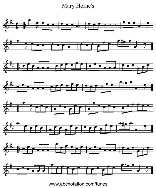 Mary Horne's - staff notation