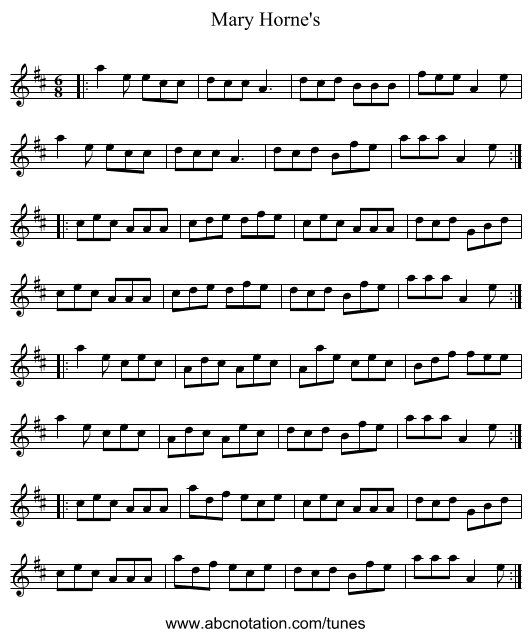 Mary Horne's - staff notation