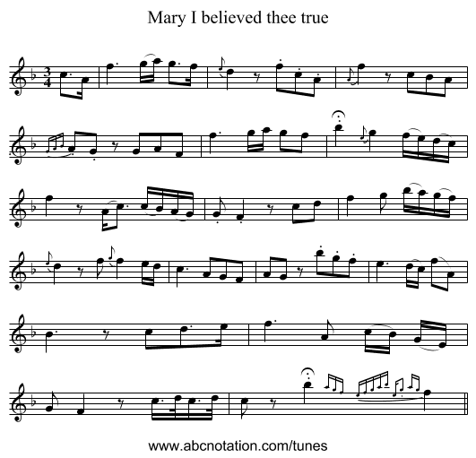 Mary I believed thee true - staff notation