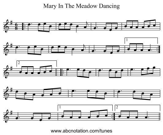 Mary In The Meadow Dancing - staff notation