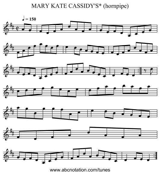 MARY KATE CASSIDY'S* (hornpipe) - staff notation