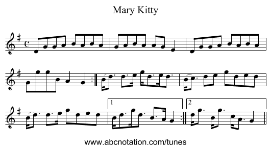 Mary Kitty - staff notation