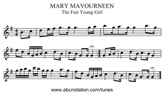 MARY MAVOURNEEN - staff notation