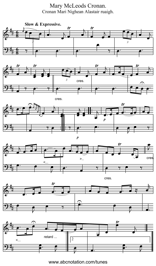 Mary McLeods Cronan. - staff notation