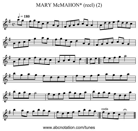 MARY McMAHON* (reel) (2) - staff notation