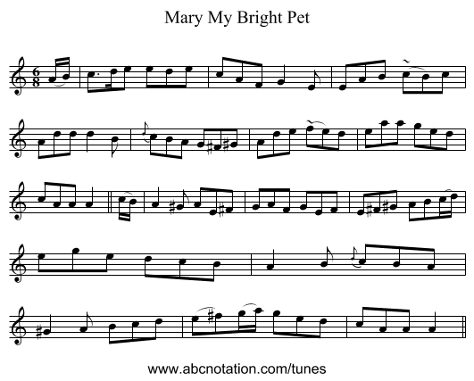 Mary My Bright Pet - staff notation